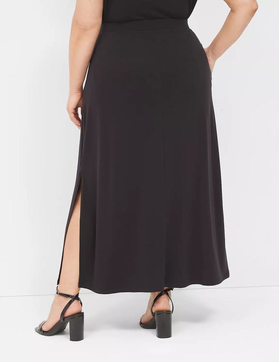 Women Lane Bryant Matte Jersey Side-Slit Maxi Skirts Black | YJP6768IH