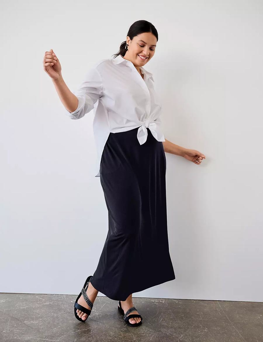 Women Lane Bryant Matte Jersey Side-Slit Maxi Skirts Black | YJP6768IH