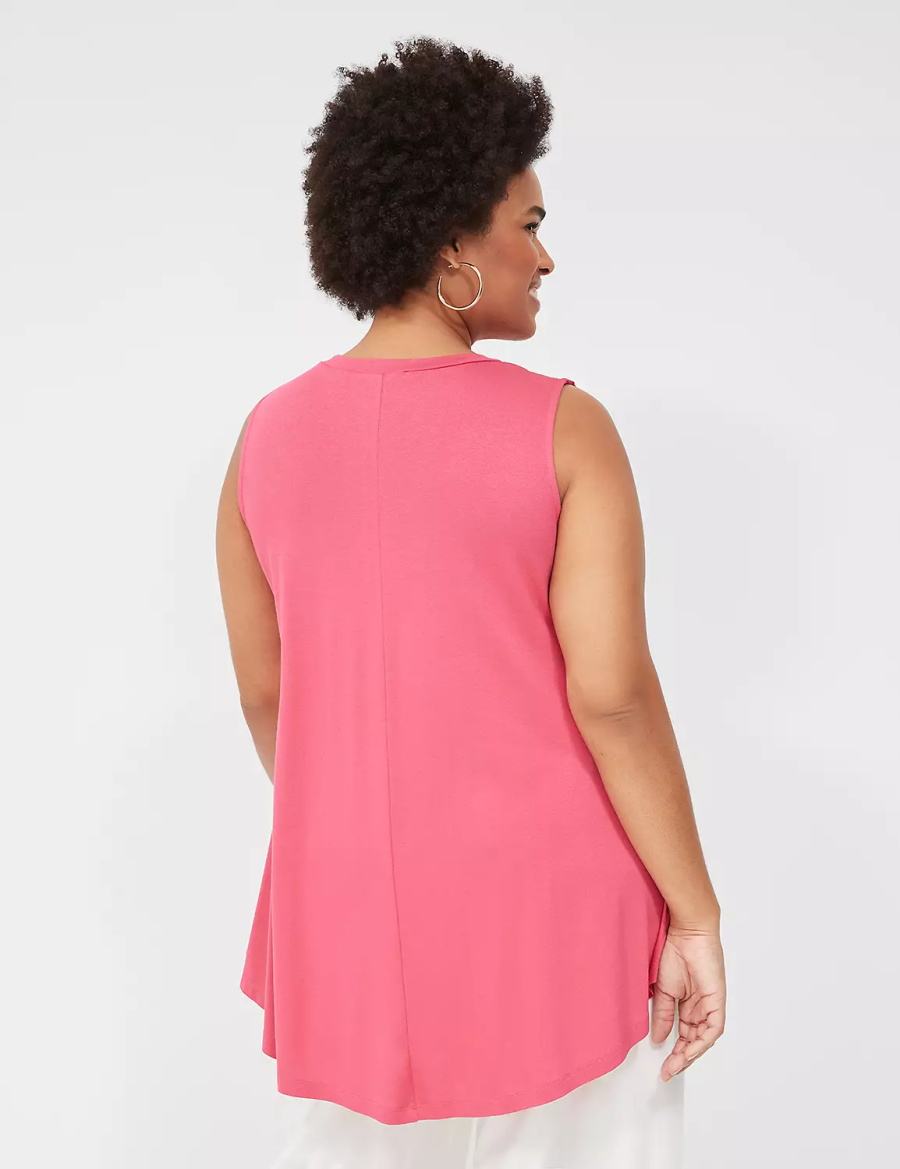 Women Lane Bryant Max Swing High-Neck Smocked-Shoulder Tunic T Shirts Pink | FDC4446WX