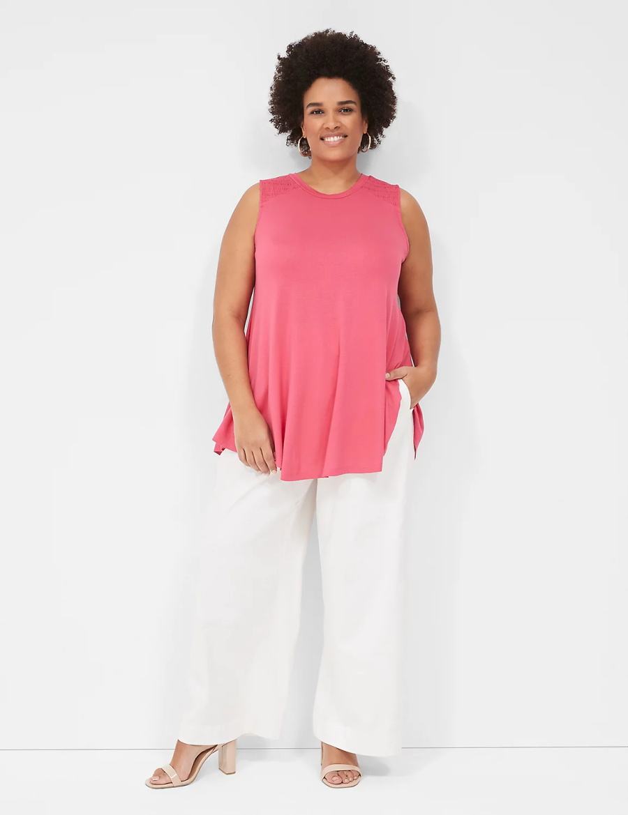 Women Lane Bryant Max Swing High-Neck Smocked-Shoulder Tunic T Shirts Pink | FDC4446WX