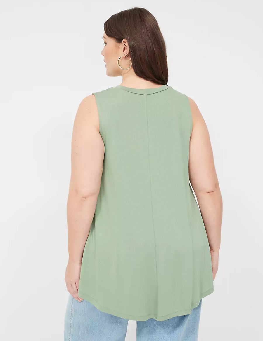 Women Lane Bryant Max Swing High-Neck Smocked-Shoulder Tunic T Shirts Light Green | OHQ9771YR