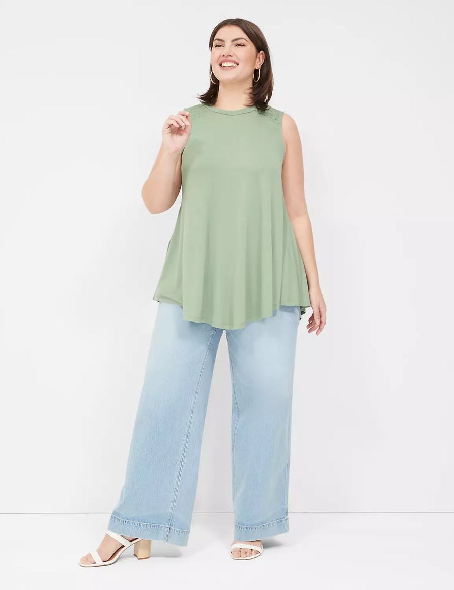 Women Lane Bryant Max Swing High-Neck Smocked-Shoulder Tunic T Shirts Light Green | OHQ9771YR