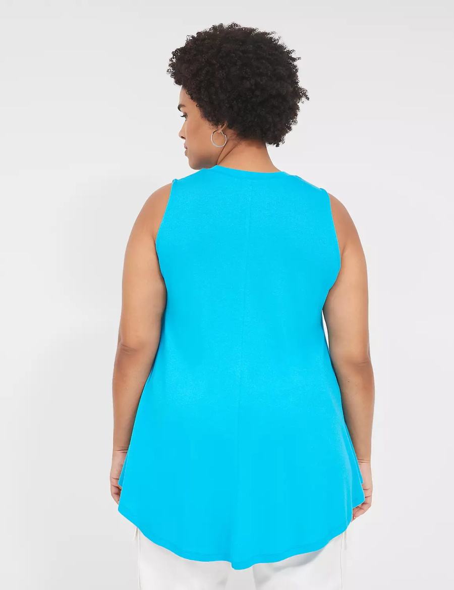 Women Lane Bryant Max Swing High-Neck Smocked-Shoulder Tunic T Shirts Blue | PKY3812NZ