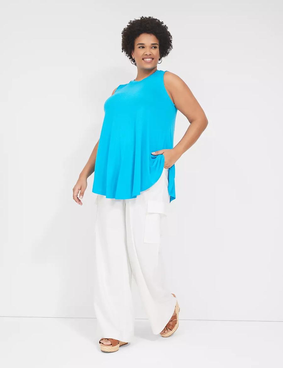 Women Lane Bryant Max Swing High-Neck Smocked-Shoulder Tunic T Shirts Blue | PKY3812NZ