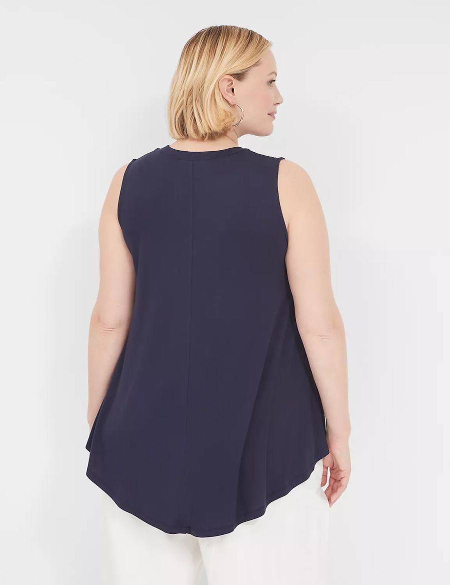 Women Lane Bryant Max Swing High-Neck Smocked-Shoulder Tunic T Shirts Blue | OAX6138QG