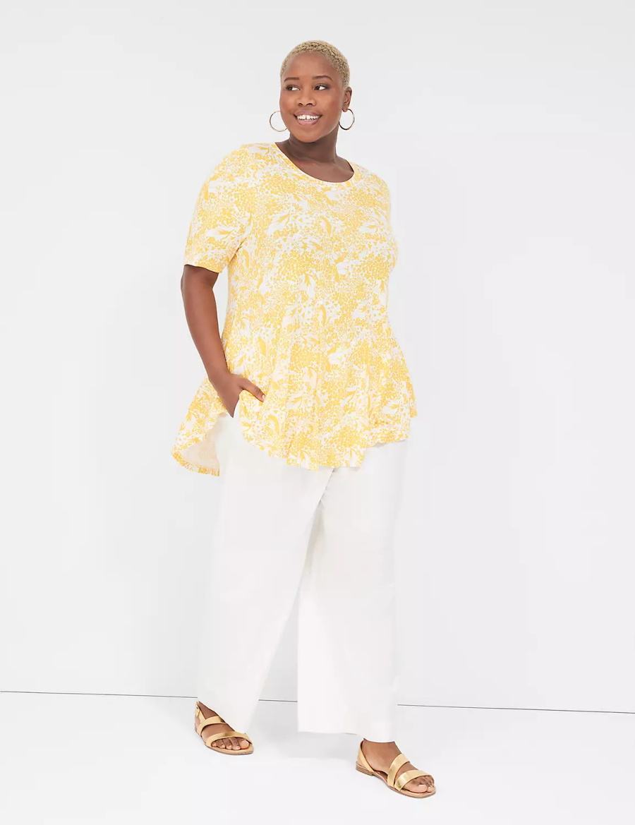 Women Lane Bryant Max Swing Perfect Sleeve Crew-Neck Tee T Shirts Yellow | JFW9154XV