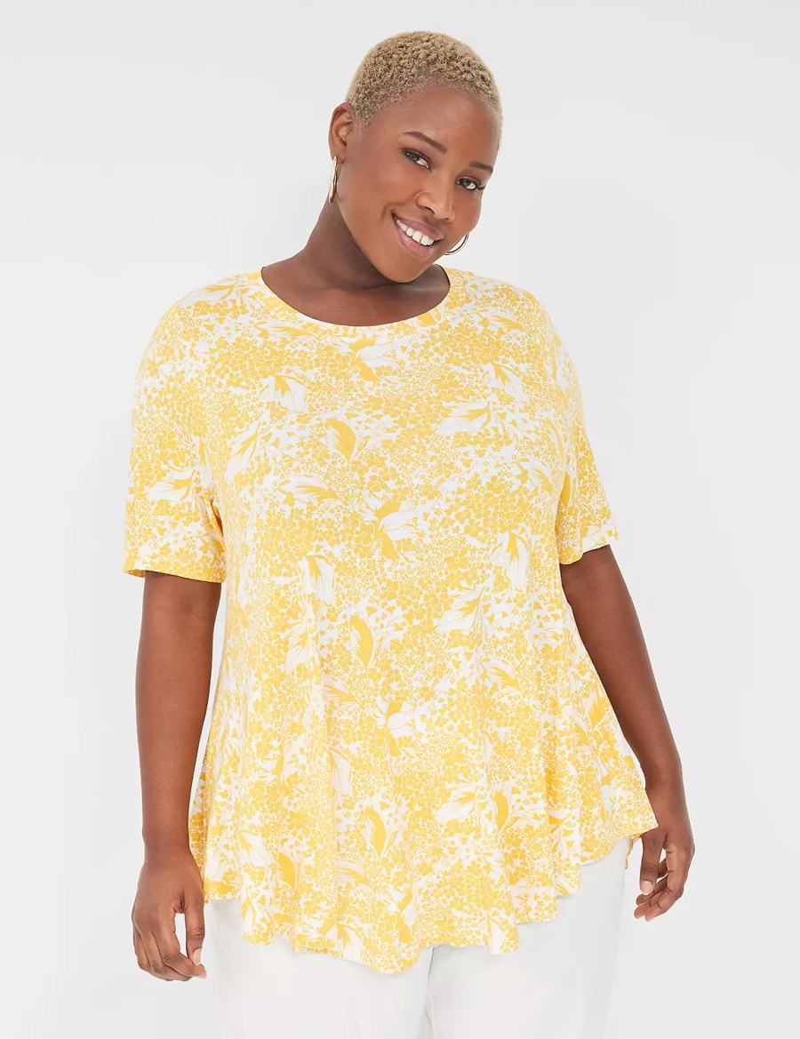 Women Lane Bryant Max Swing Perfect Sleeve Crew-Neck Tee T Shirts Yellow | JFW9154XV