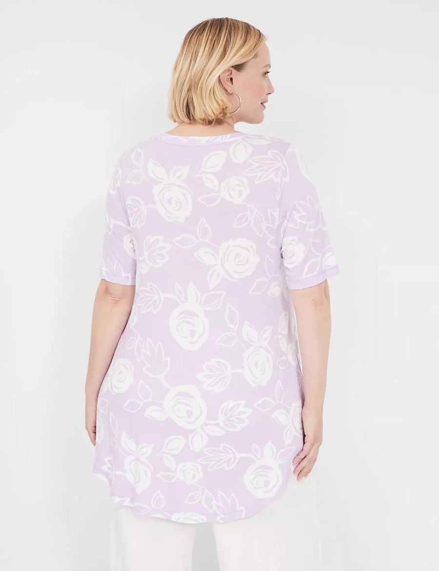 Women Lane Bryant Max Swing Perfect Sleeve Crew-Neck Tee T Shirts White Purple | BZV8913GJ