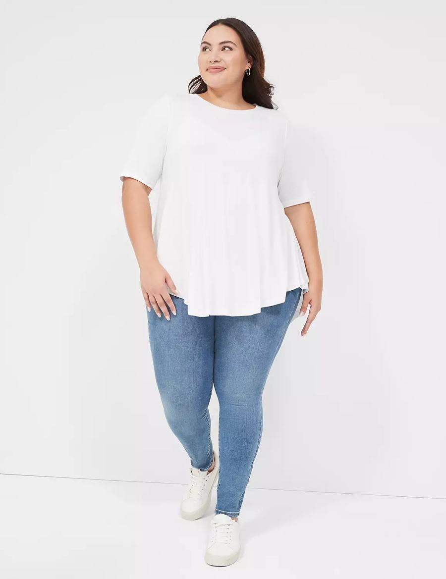 Women Lane Bryant Max Swing Perfect Sleeve Crew-Neck Tee T Shirts White | CVX9433PA