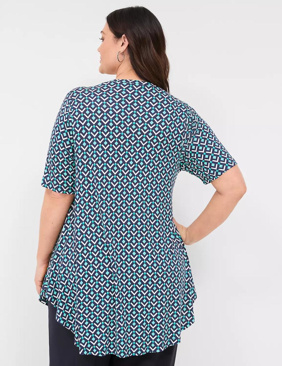 Women Lane Bryant Max Swing Perfect Sleeve Crew-Neck Tee T Shirts Turquoise Navy | PIH3885AT