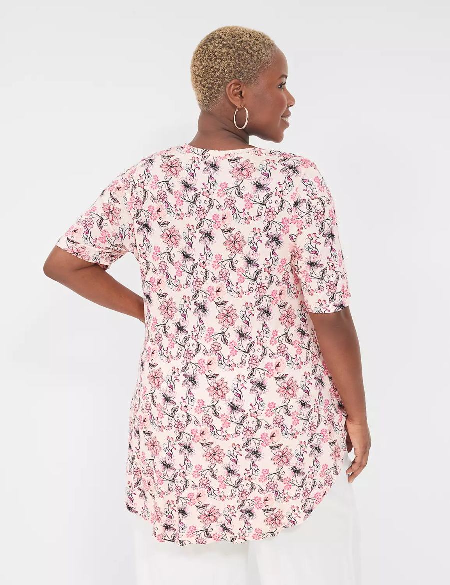 Women Lane Bryant Max Swing Perfect Sleeve Crew-Neck Tee T Shirts Pink | WAU917ZJ