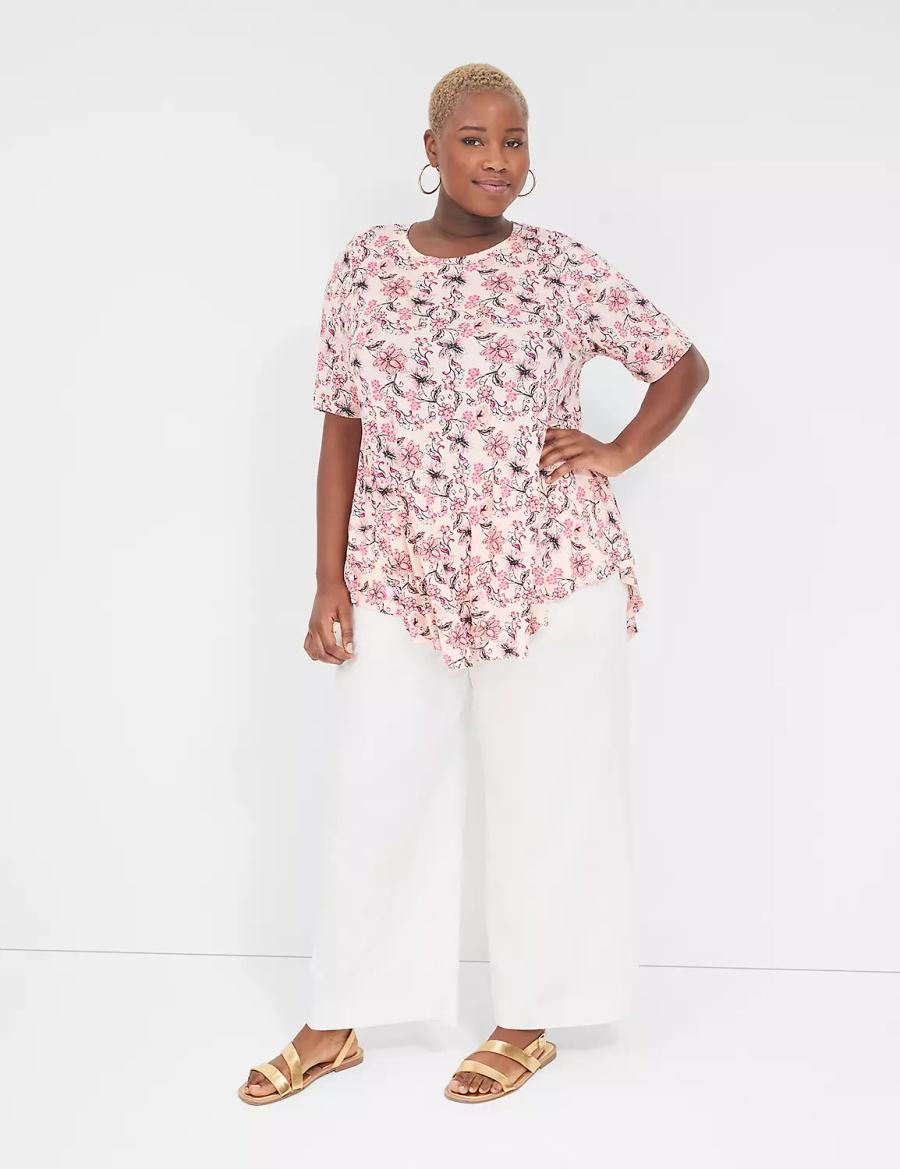 Women Lane Bryant Max Swing Perfect Sleeve Crew-Neck Tee T Shirts Pink | WAU917ZJ