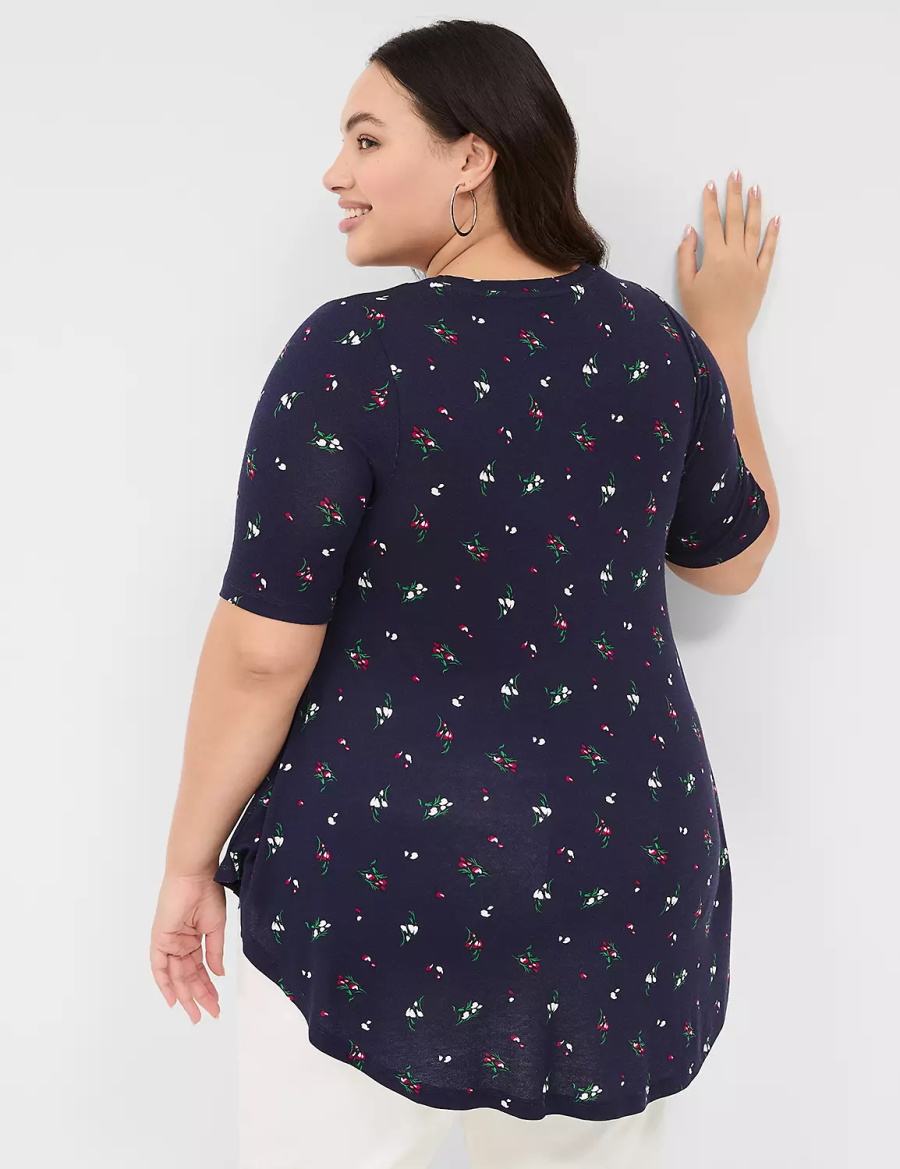 Women Lane Bryant Max Swing Perfect Sleeve Crew-Neck Tee T Shirts Navy Multicolor | TBH1475MF