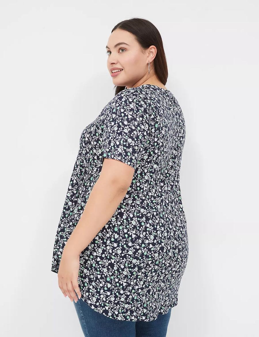 Women Lane Bryant Max Swing Perfect Sleeve Crew-Neck Tee T Shirts Navy Green | NBO995CS