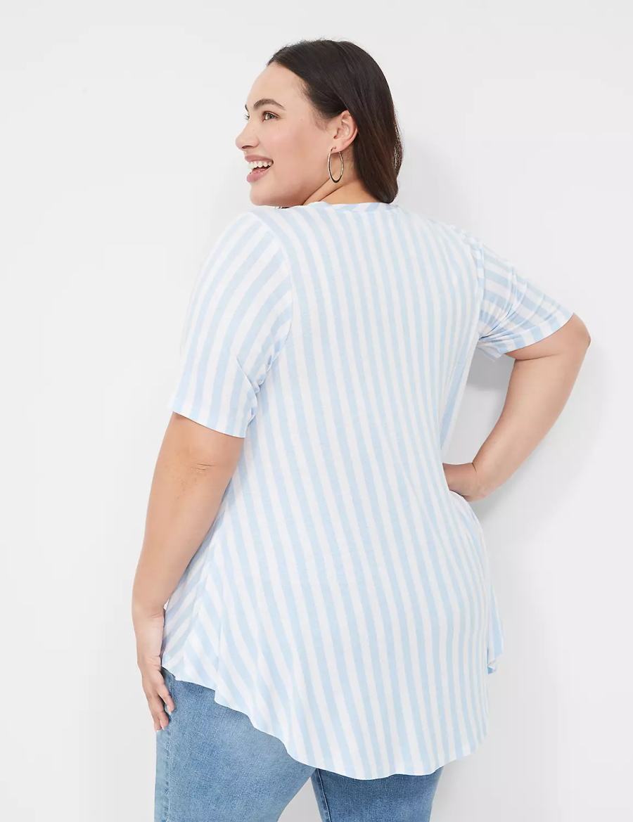 Women Lane Bryant Max Swing Perfect Sleeve Crew-Neck Tee T Shirts Light Blue Stripes | VSY2770OR