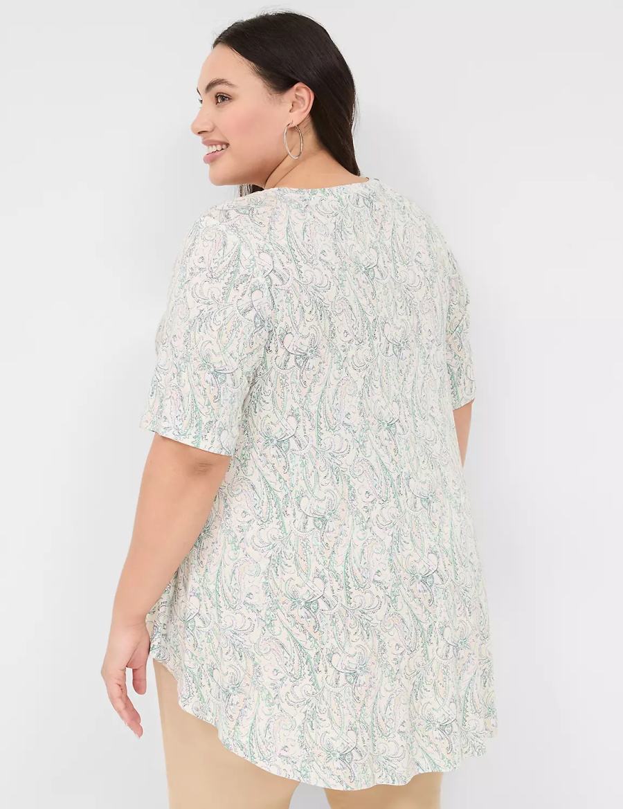 Women Lane Bryant Max Swing Perfect Sleeve Crew-Neck Tee T Shirts Cream Green | BPA499AL