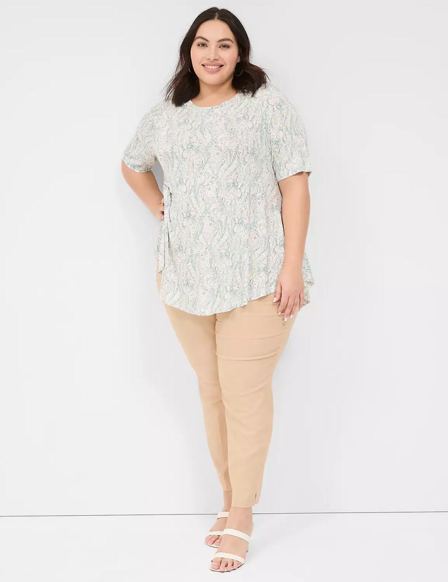 Women Lane Bryant Max Swing Perfect Sleeve Crew-Neck Tee T Shirts Cream Green | BPA499AL