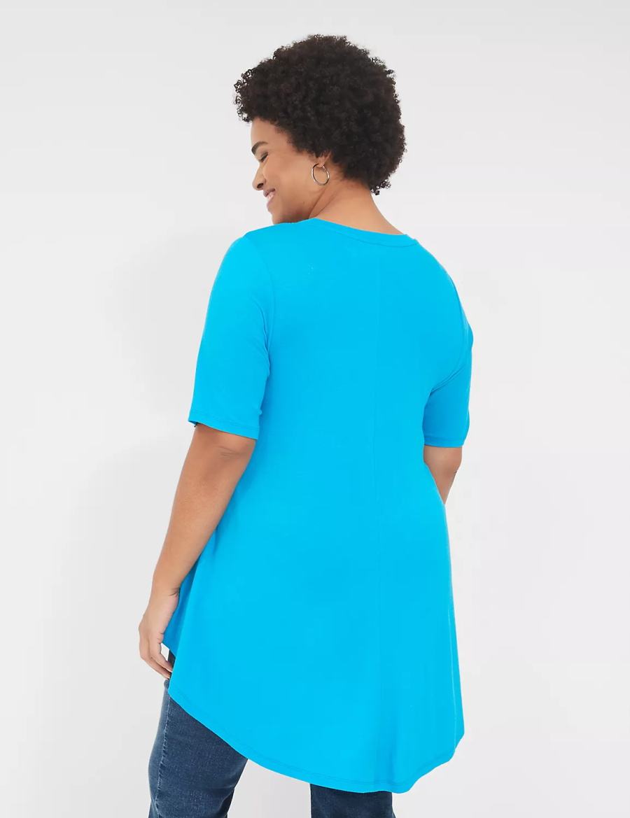 Women Lane Bryant Max Swing Perfect Sleeve Crew-Neck Tee T Shirts Blue | MMN701GX
