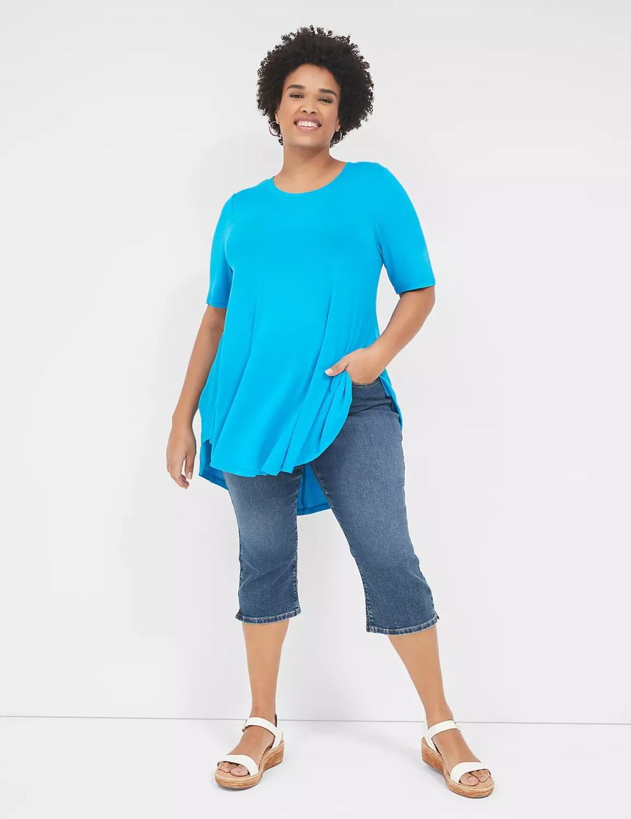 Women Lane Bryant Max Swing Perfect Sleeve Crew-Neck Tee T Shirts Blue | MMN701GX