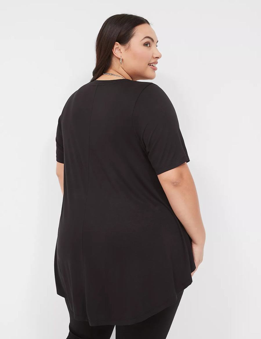 Women Lane Bryant Max Swing Perfect Sleeve Crew-Neck Tee T Shirts Black | OUF2922WC