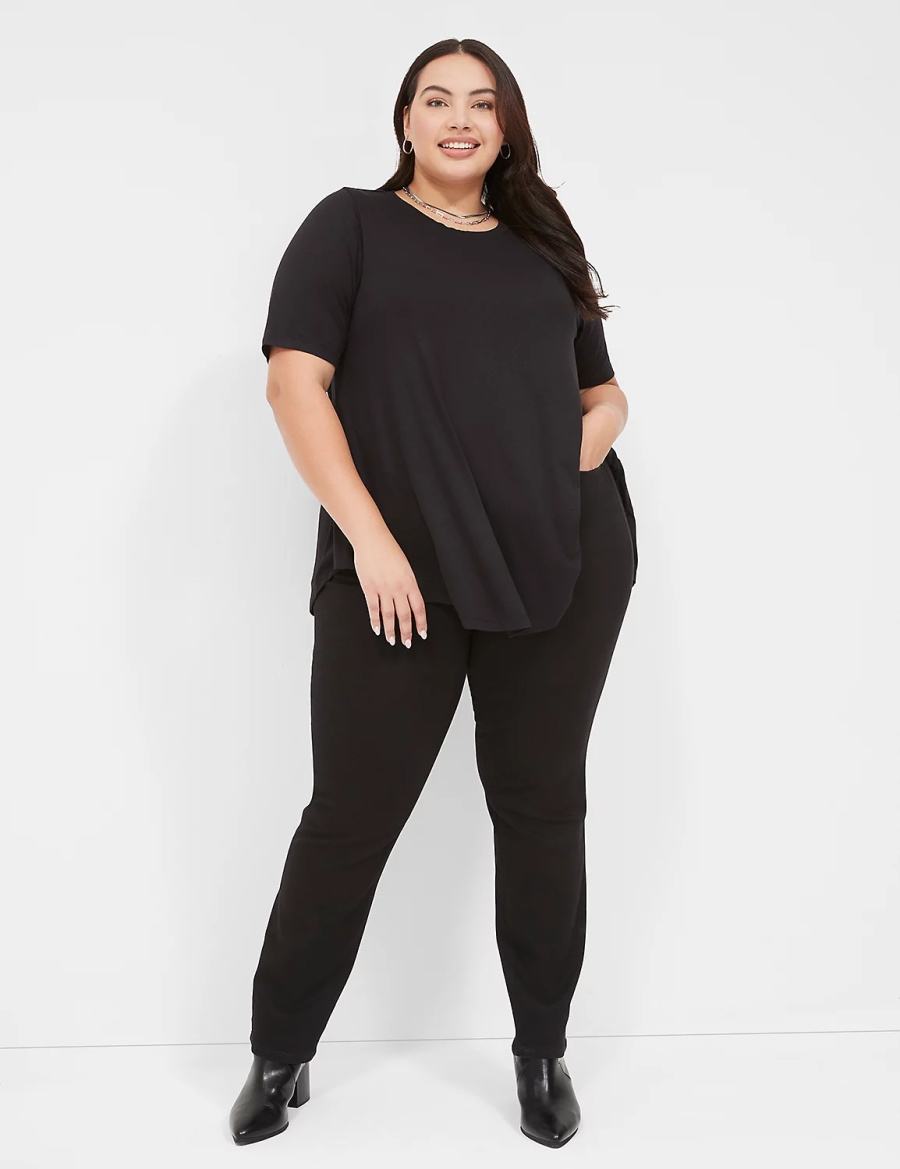 Women Lane Bryant Max Swing Perfect Sleeve Crew-Neck Tee T Shirts Black | OUF2922WC