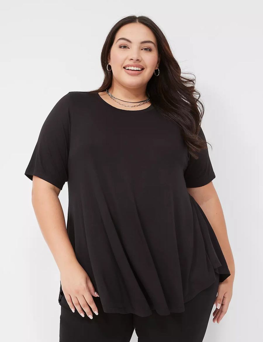 Women Lane Bryant Max Swing Perfect Sleeve Crew-Neck Tee T Shirts Black | OUF2922WC