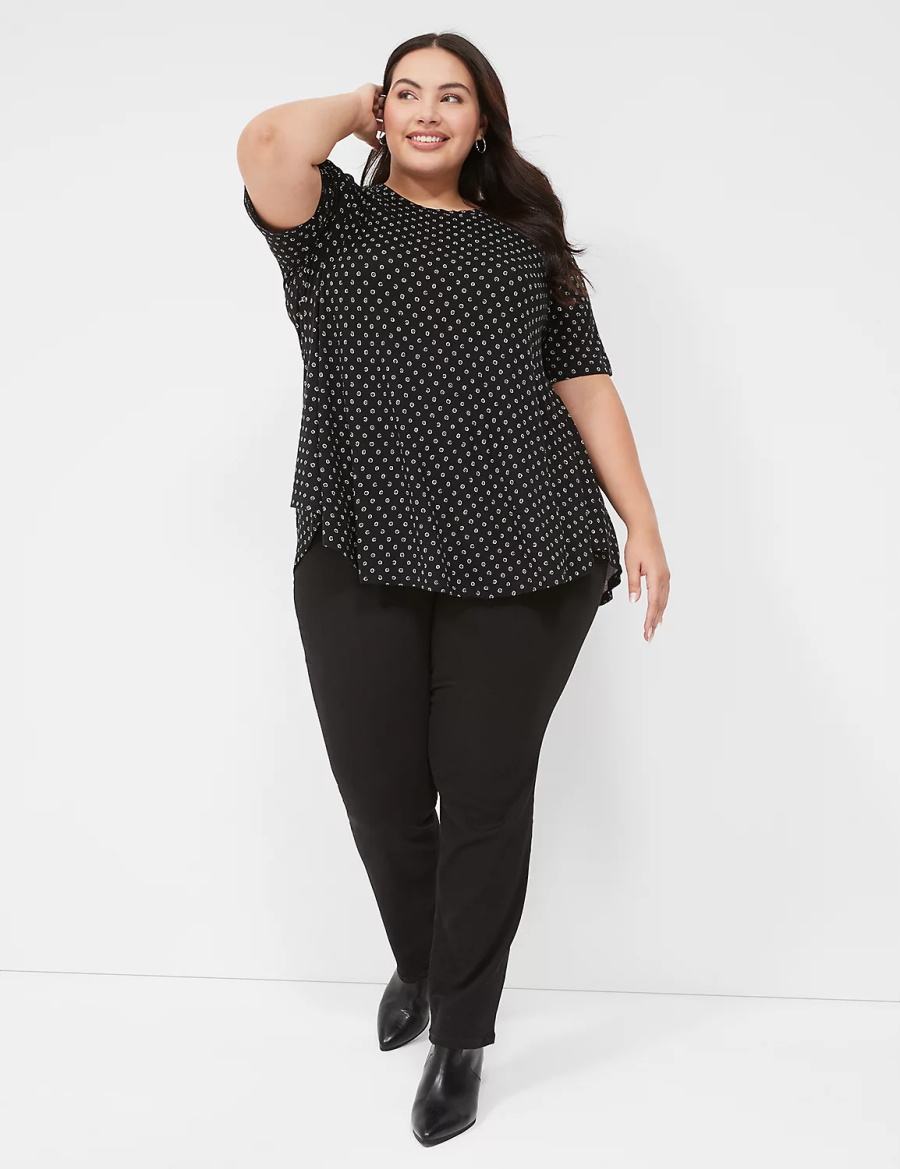 Women Lane Bryant Max Swing Perfect Sleeve Crew-Neck Tee T Shirts Black | YAW251BF