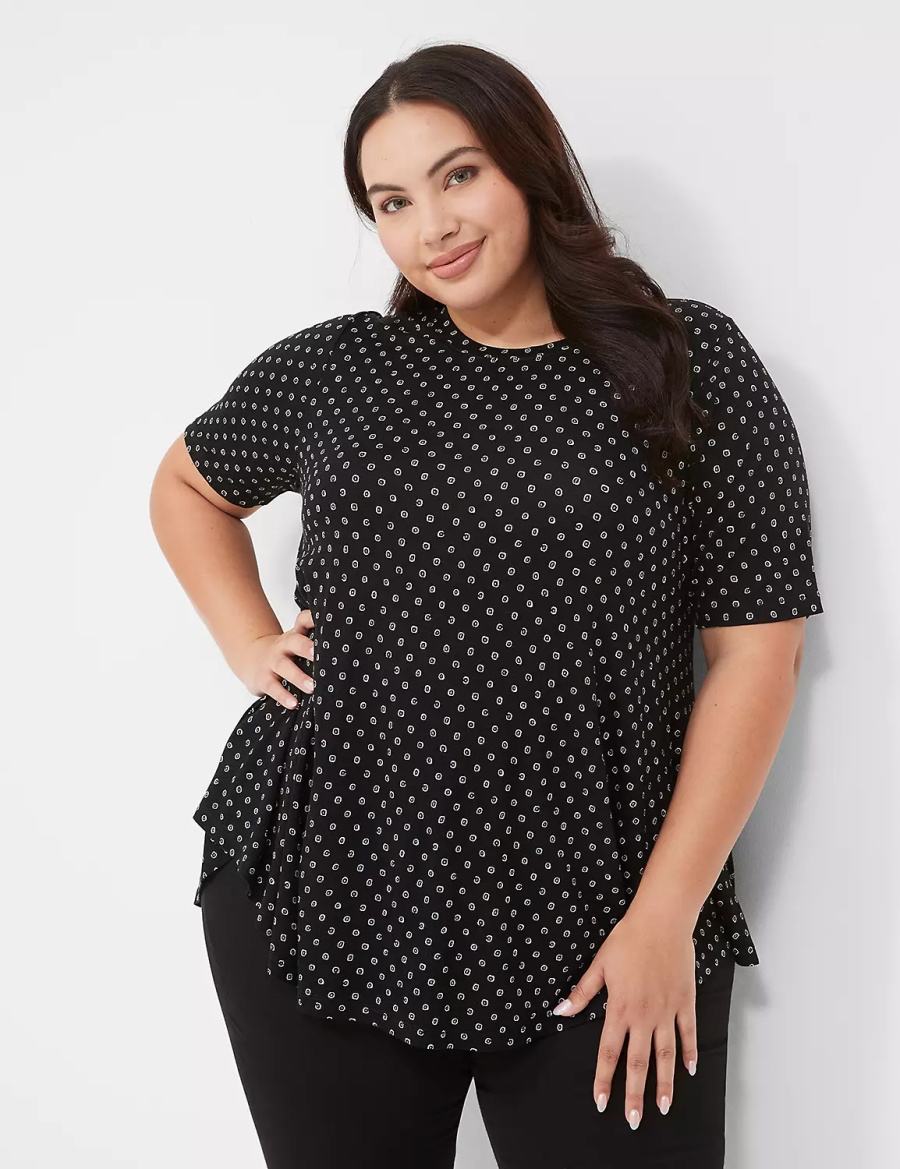 Women Lane Bryant Max Swing Perfect Sleeve Crew-Neck Tee T Shirts Black | YAW251BF