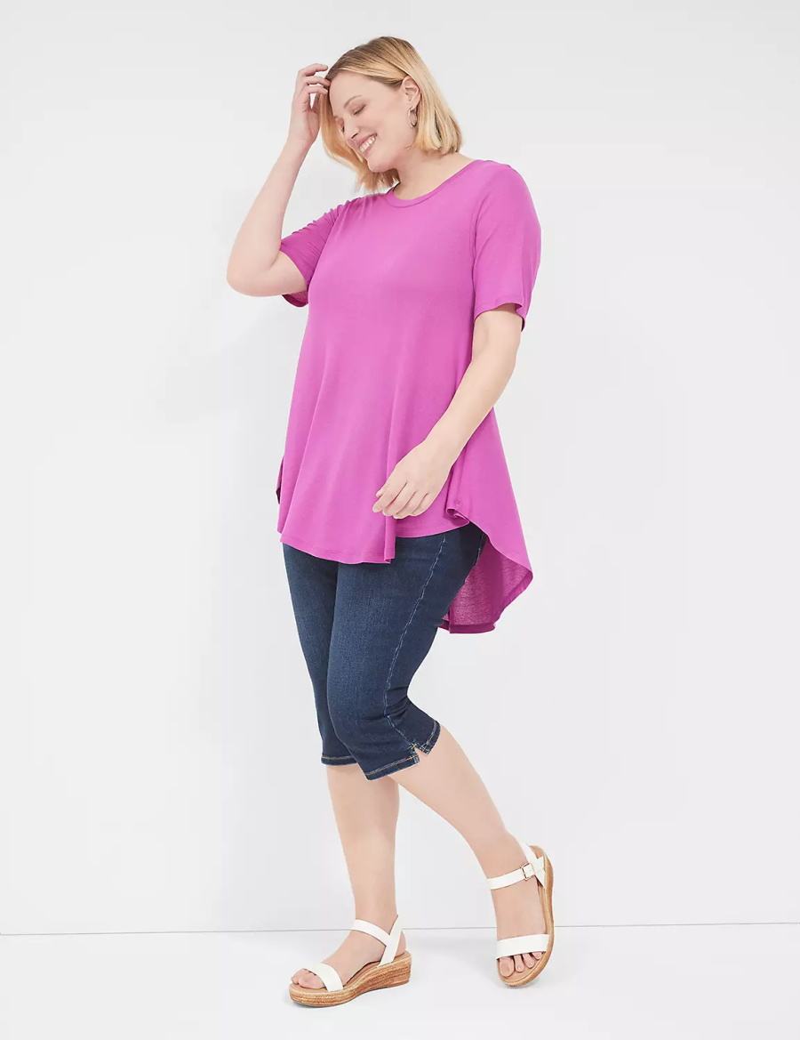 Women Lane Bryant Max Swing Perfect Sleeve Crew-Neck Tee T Shirts Purple | VDI9768NC