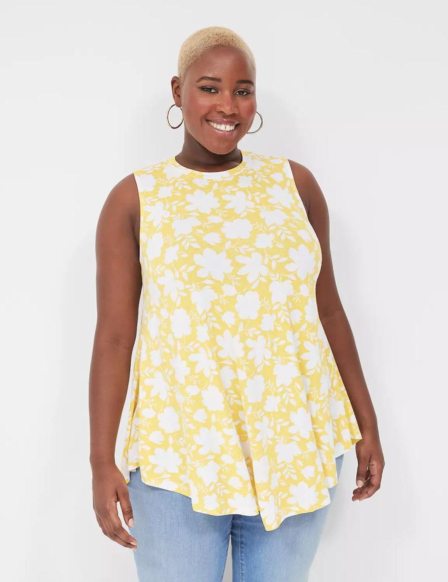 Women Lane Bryant Max Swing Sleeveless High-Neck Tunic T Shirts Yellow | TCG6761FN