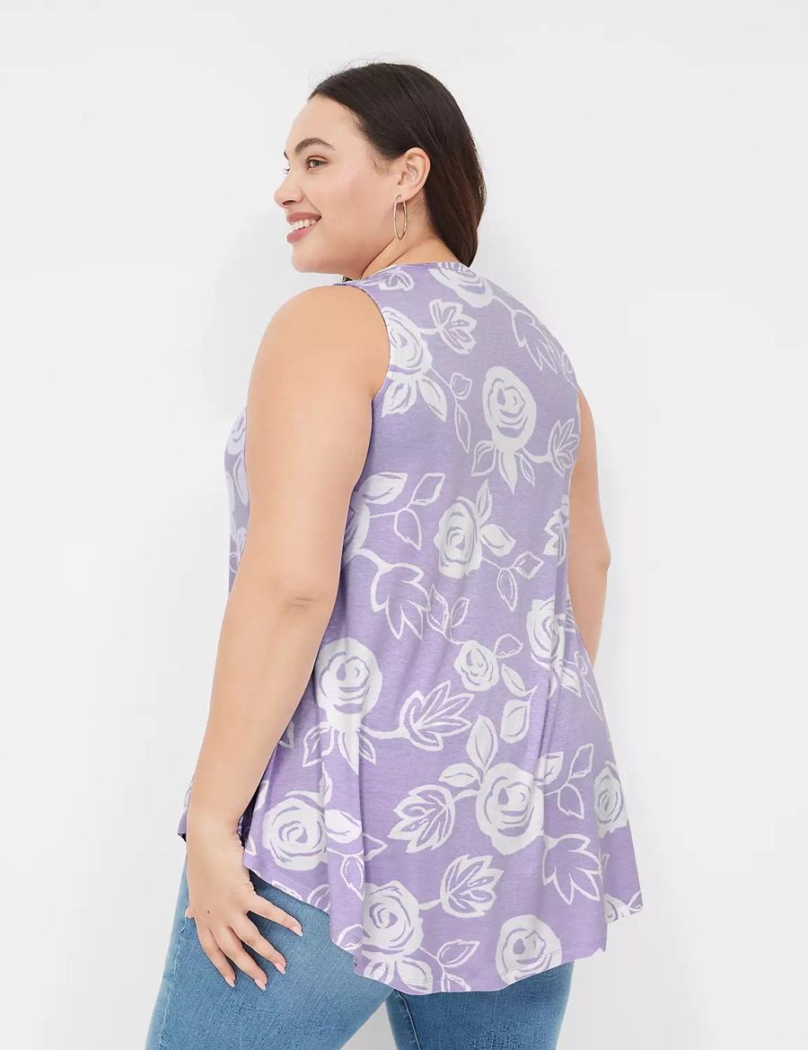 Women Lane Bryant Max Swing Sleeveless High-Neck Tunic T Shirts White Purple | FKX8463NH