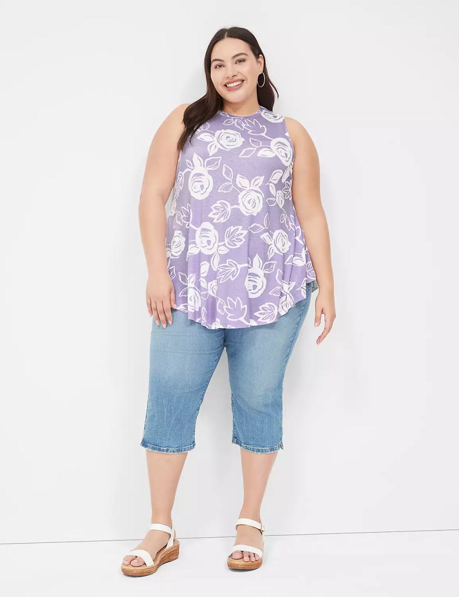 Women Lane Bryant Max Swing Sleeveless High-Neck Tunic T Shirts White Purple | FKX8463NH