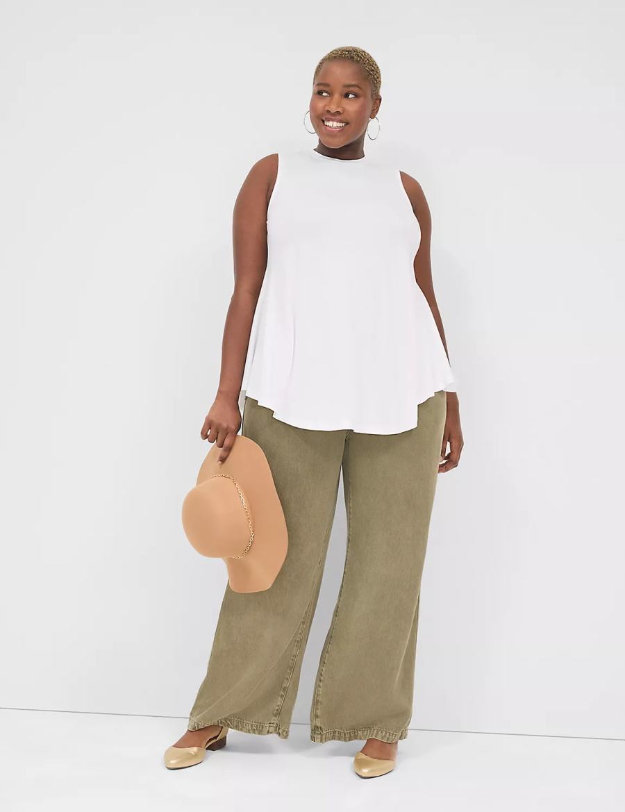 Women Lane Bryant Max Swing Sleeveless High-Neck Tunic T Shirts White | RWG2633RI
