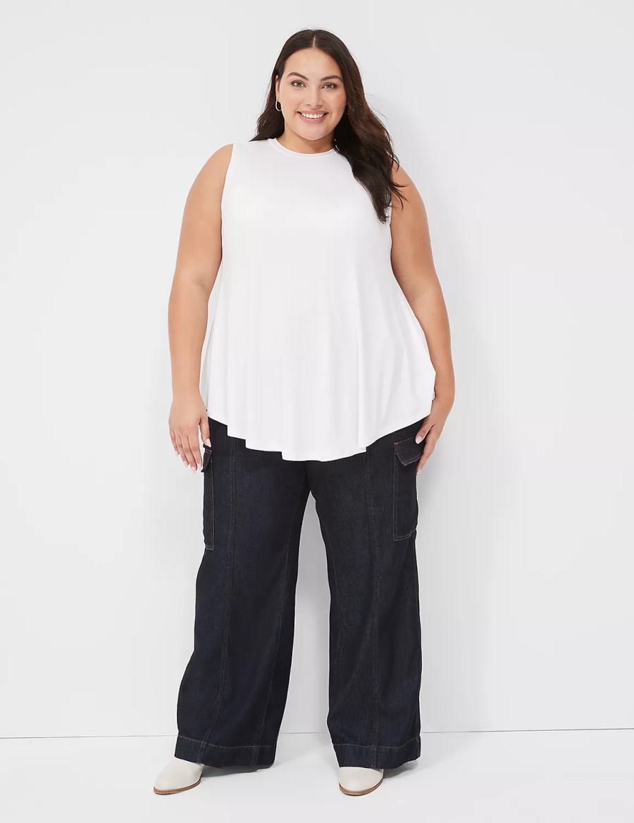 Women Lane Bryant Max Swing Sleeveless High-Neck Tunic T Shirts White | CRS18VA
