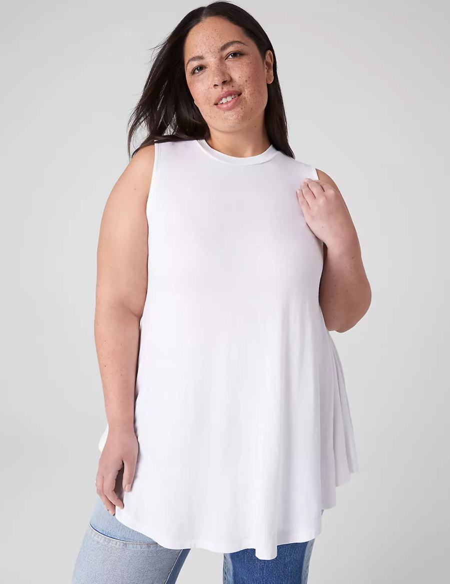 Women Lane Bryant Max Swing Sleeveless High-Neck Tunic T Shirts White | CRS18VA