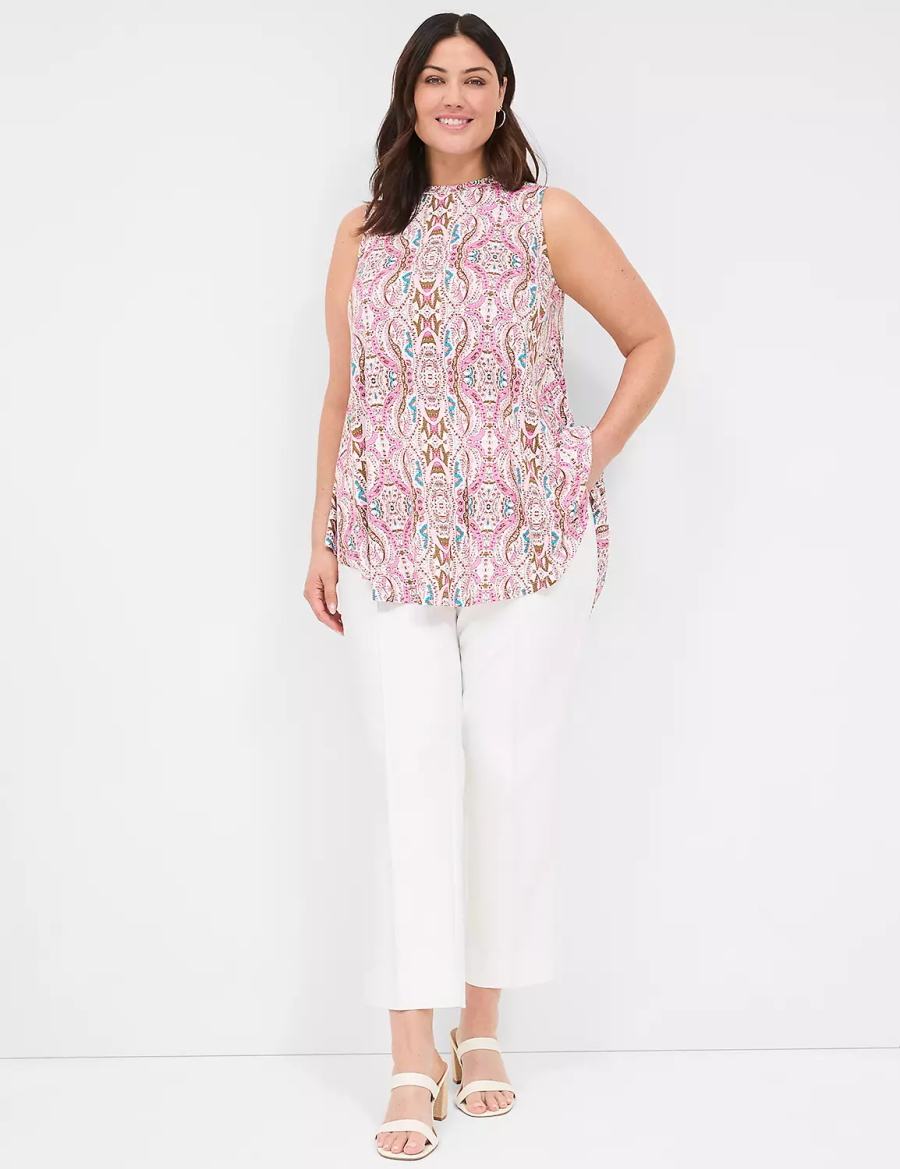 Women Lane Bryant Max Swing Sleeveless High-Neck Tunic T Shirts Pink | YOX10077ME