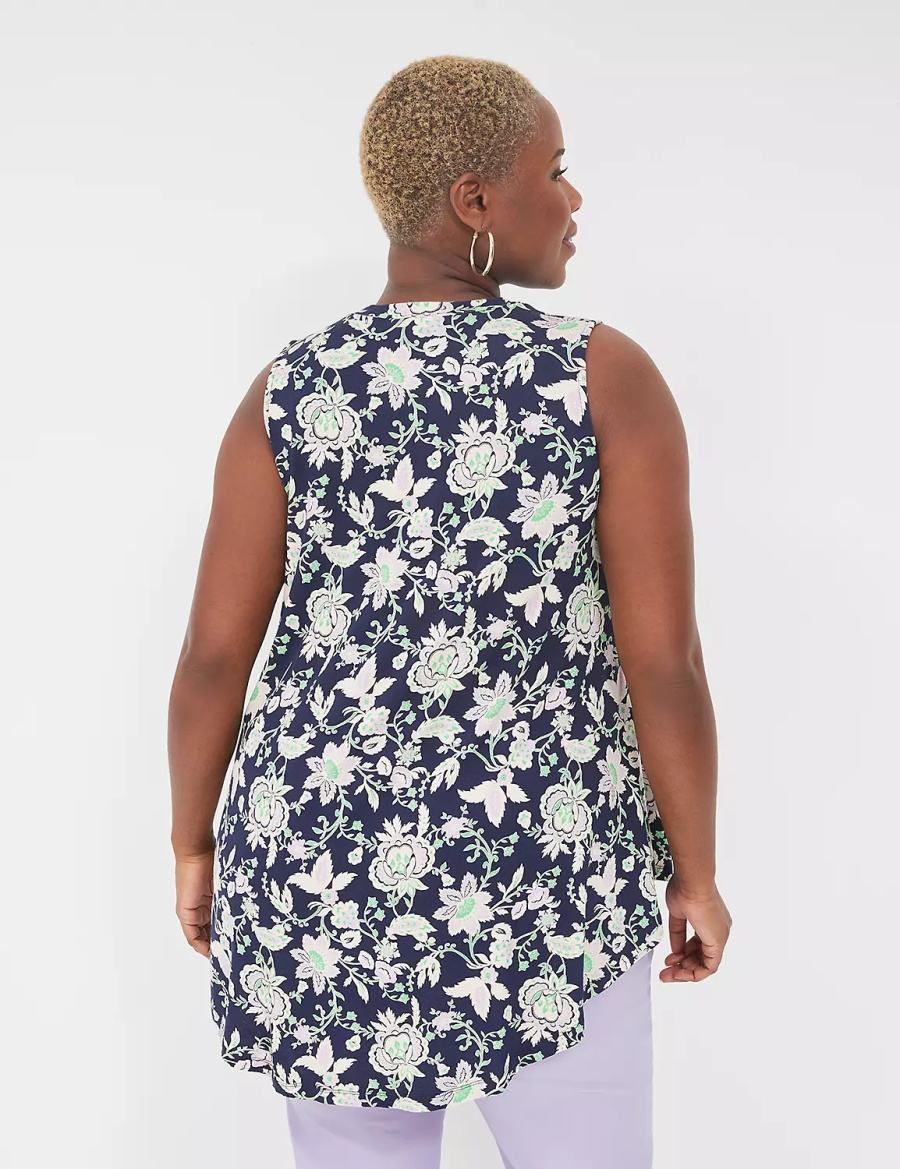 Women Lane Bryant Max Swing Sleeveless High-Neck Tunic T Shirts Navy Purple | EGE9362QK