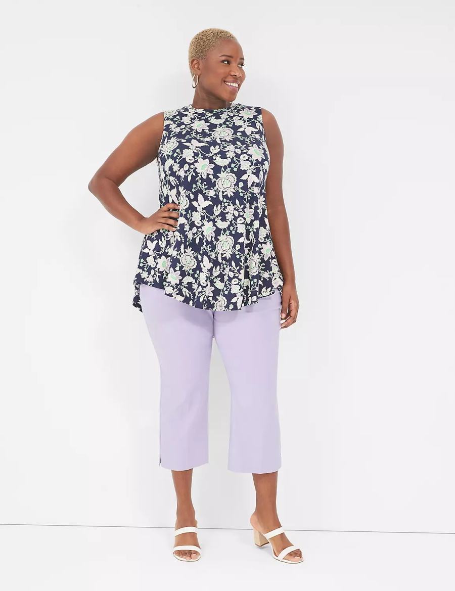 Women Lane Bryant Max Swing Sleeveless High-Neck Tunic T Shirts Navy Purple | EGE9362QK