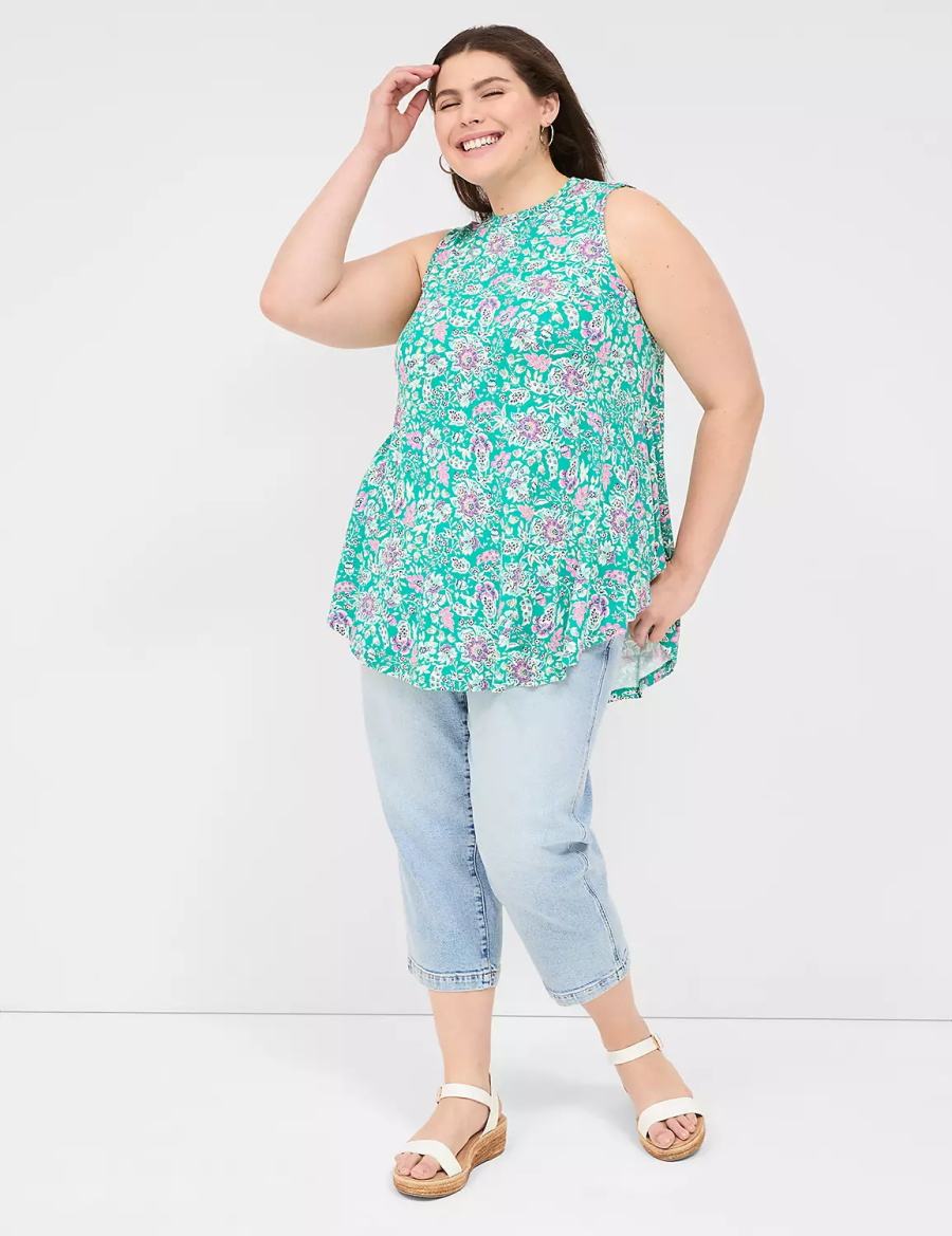 Women Lane Bryant Max Swing Sleeveless High-Neck Tunic T Shirts Light Turquoise | NOX1260KW