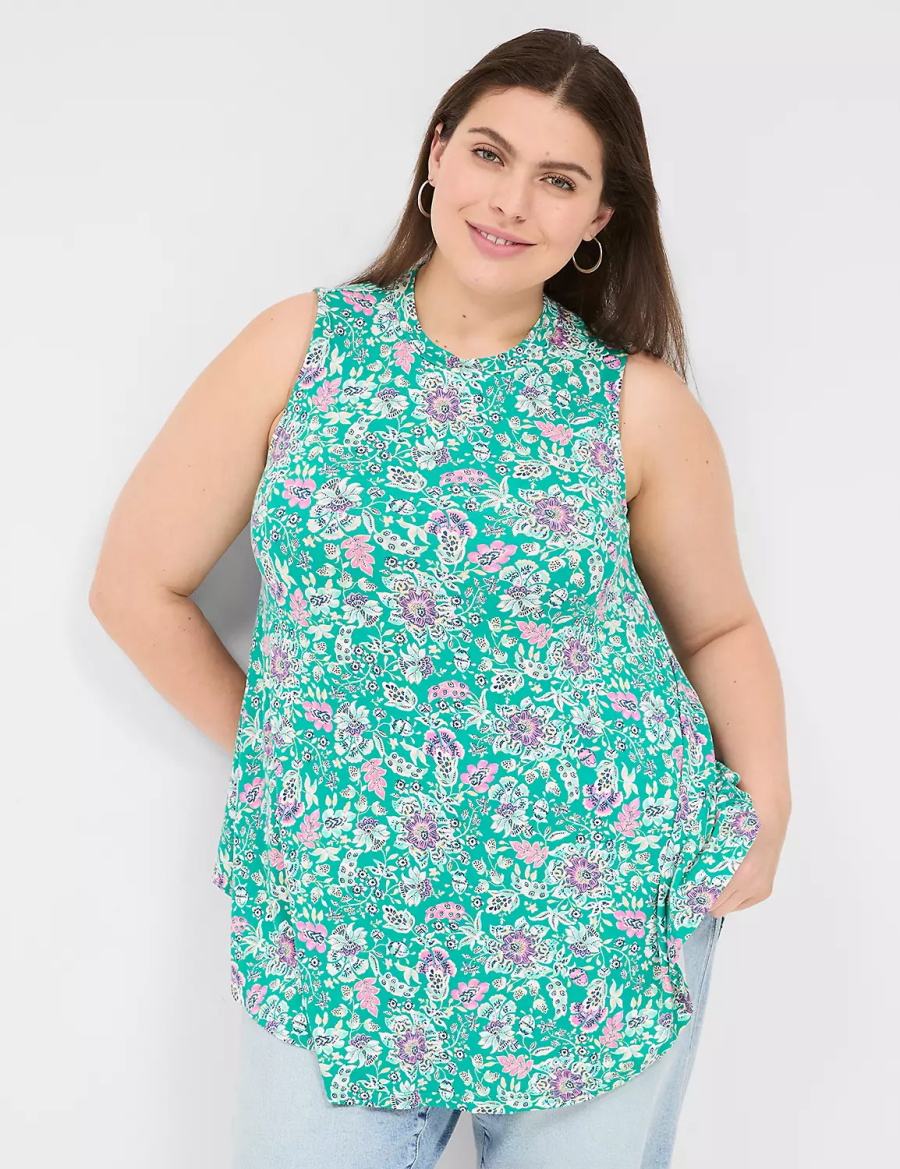 Women Lane Bryant Max Swing Sleeveless High-Neck Tunic T Shirts Light Turquoise | NOX1260KW