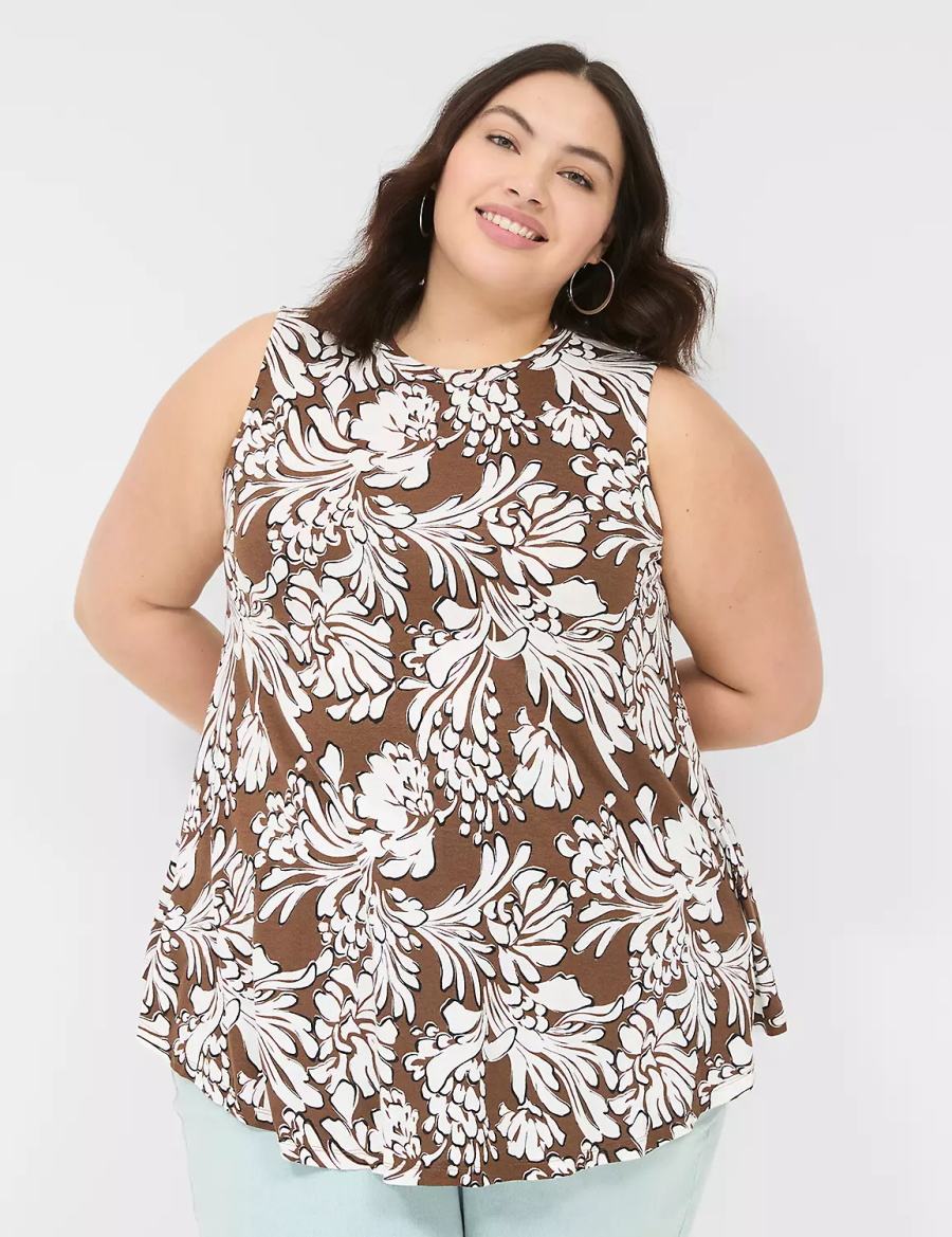 Women Lane Bryant Max Swing Sleeveless High-Neck Tunic T Shirts Brown | UWI8031YW