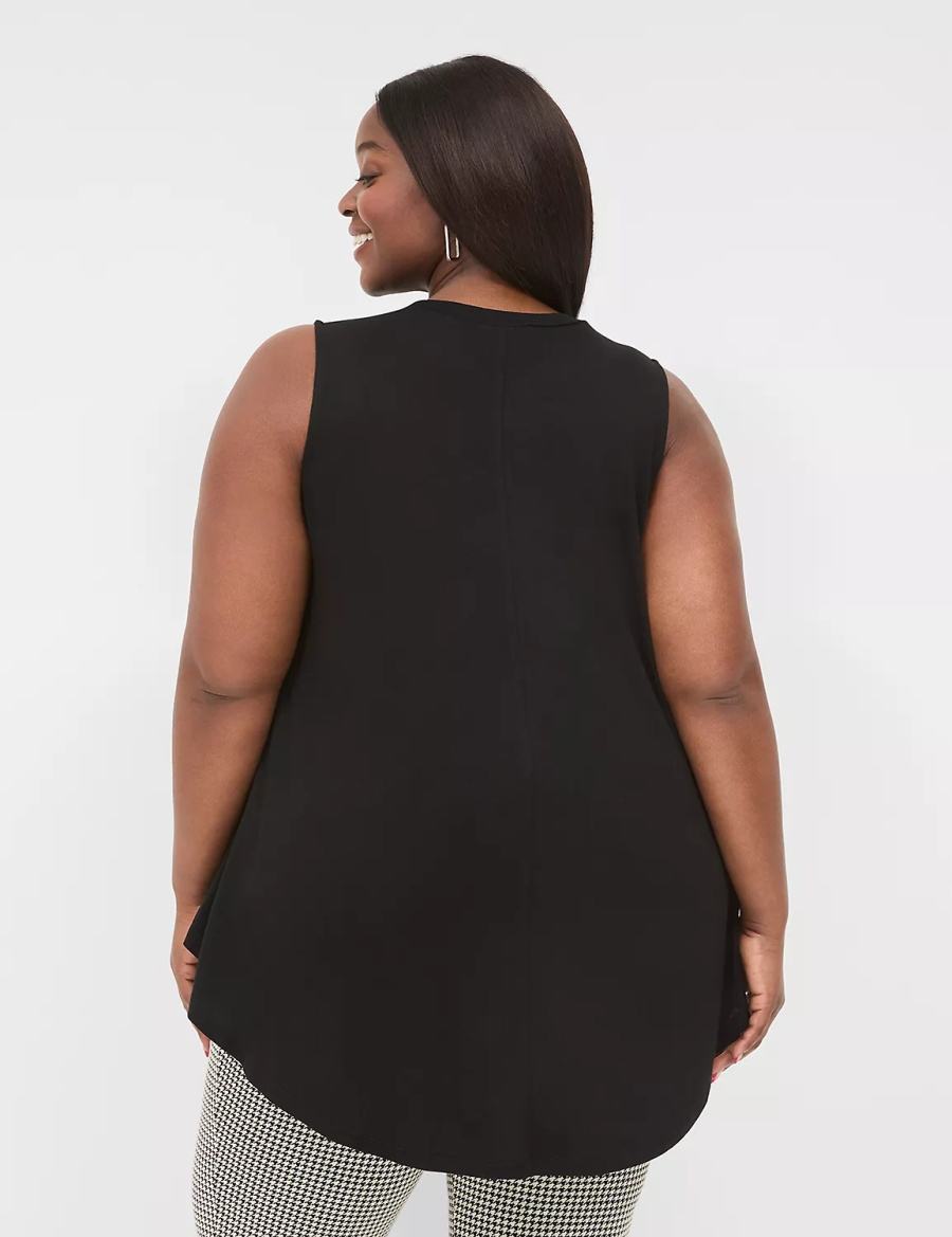 Women Lane Bryant Max Swing Sleeveless High-Neck Tunic T Shirts Black | AJO7784XG