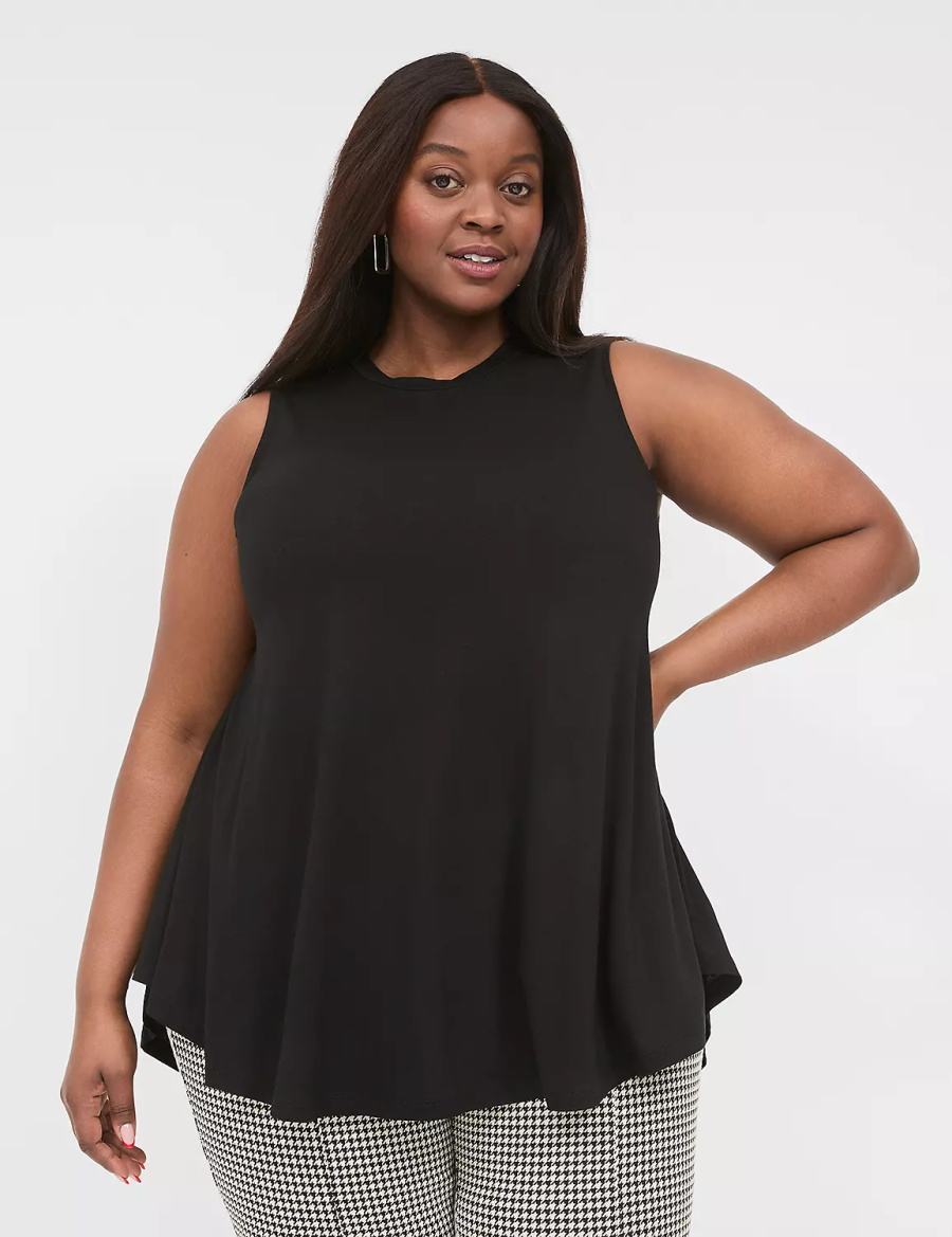 Women Lane Bryant Max Swing Sleeveless High-Neck Tunic T Shirts Black | AJO7784XG