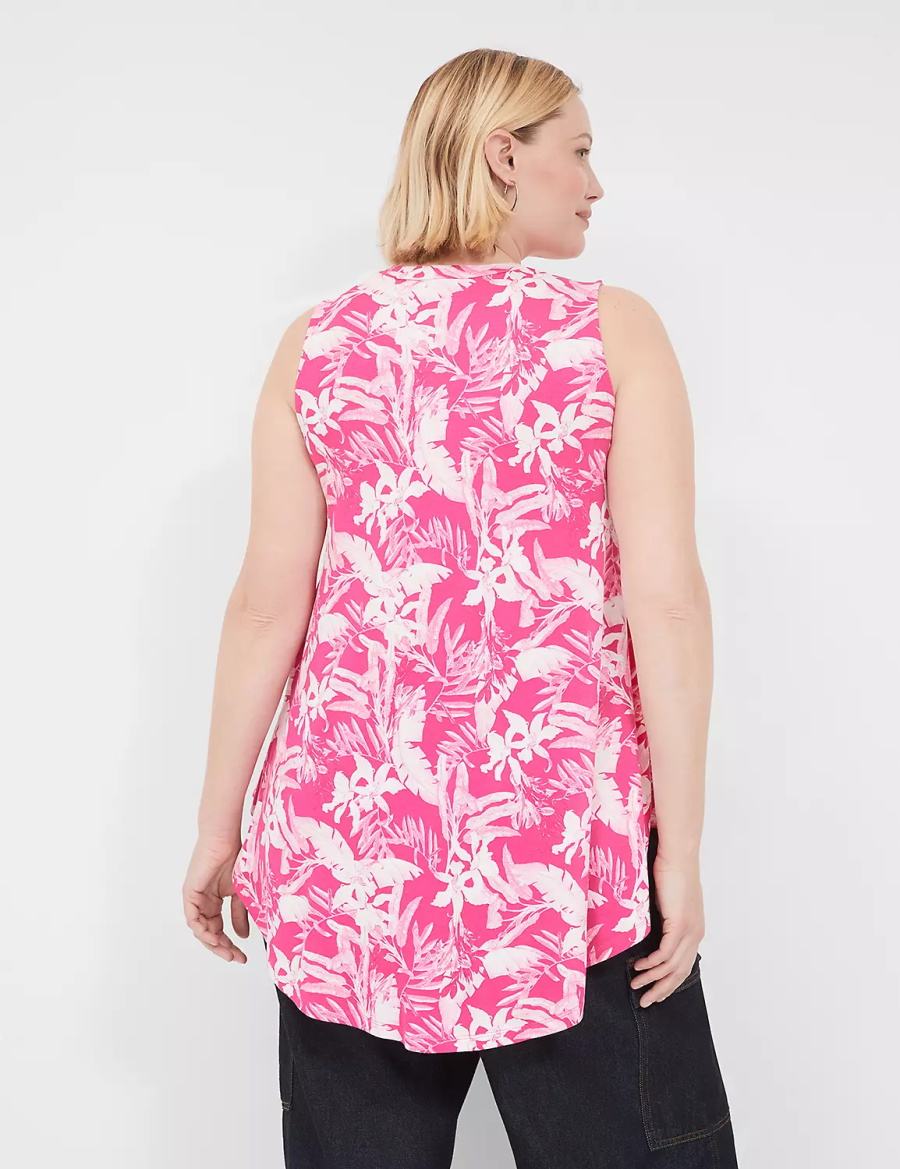 Women Lane Bryant Max Swing Sleeveless High-Neck Tunic T Shirts Pink White | CET5171QO
