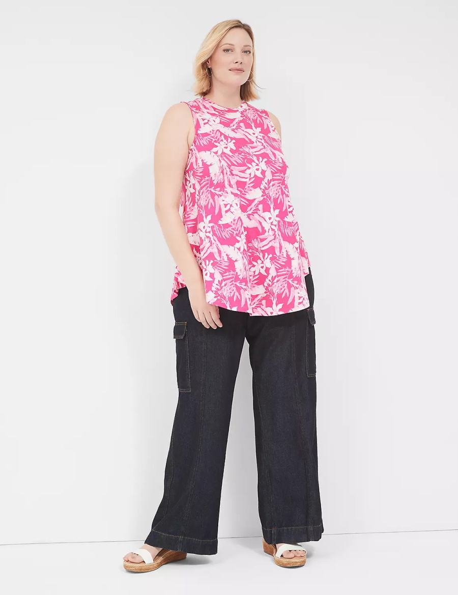 Women Lane Bryant Max Swing Sleeveless High-Neck Tunic T Shirts Pink White | CET5171QO