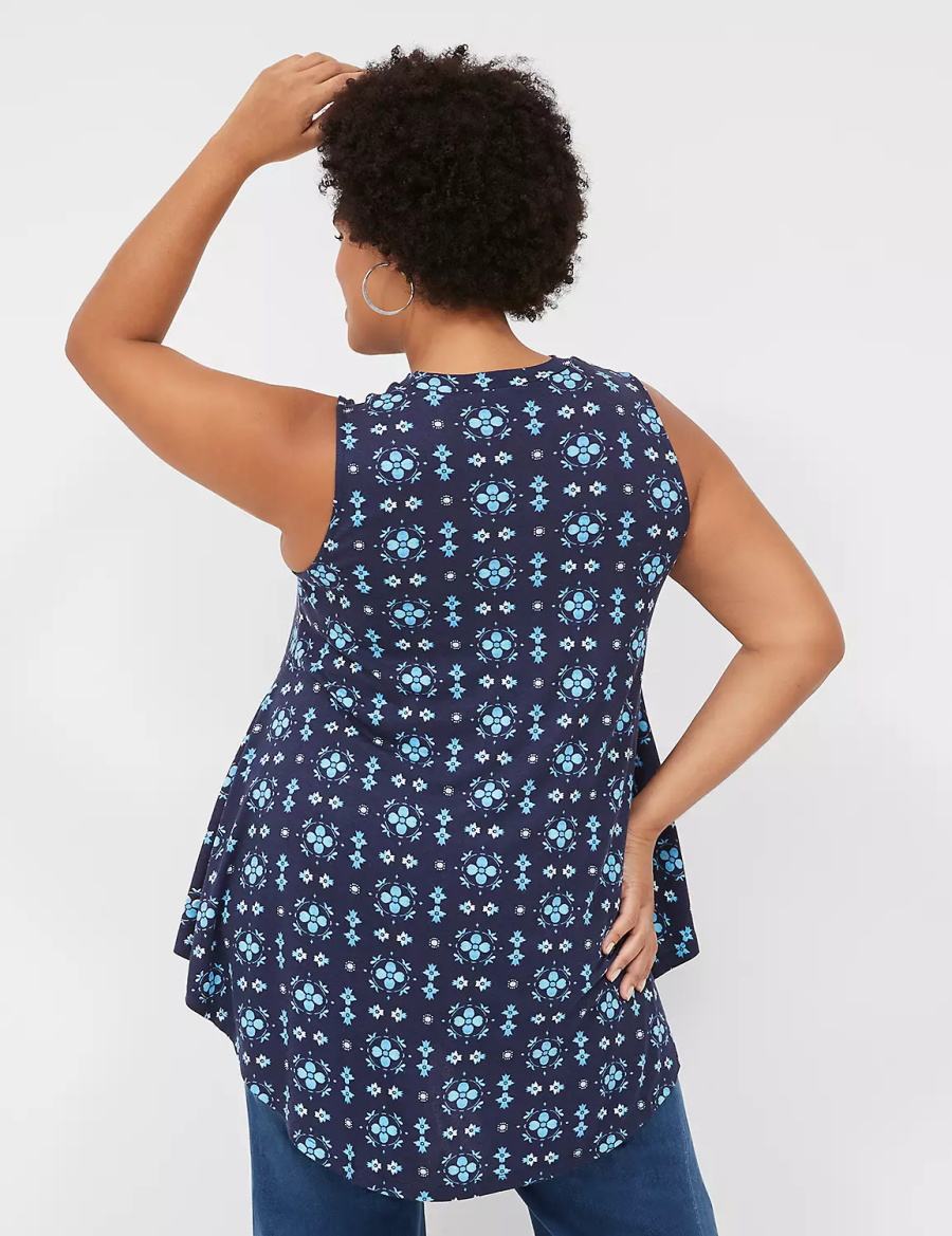 Women Lane Bryant Max Swing Sleeveless High-Neck Tunic T Shirts Dark Blue | OHI4082MP