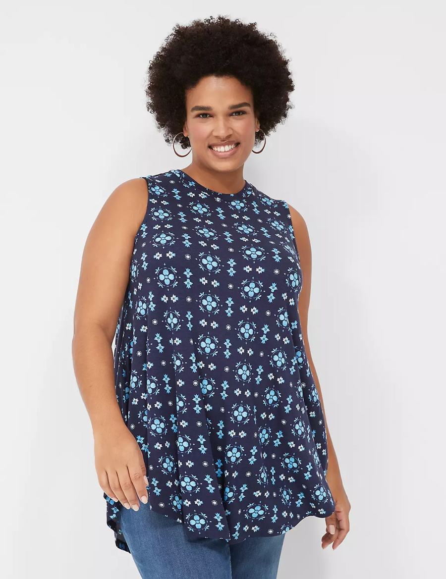 Women Lane Bryant Max Swing Sleeveless High-Neck Tunic T Shirts Dark Blue | OHI4082MP
