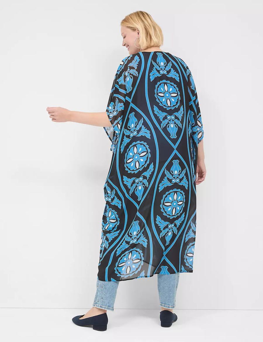 Women Lane Bryant Maxi Chiffon Overpiece Robe Blue | FPG5217BW
