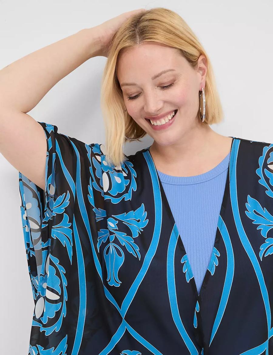 Women Lane Bryant Maxi Chiffon Overpiece Robe Blue | FPG5217BW