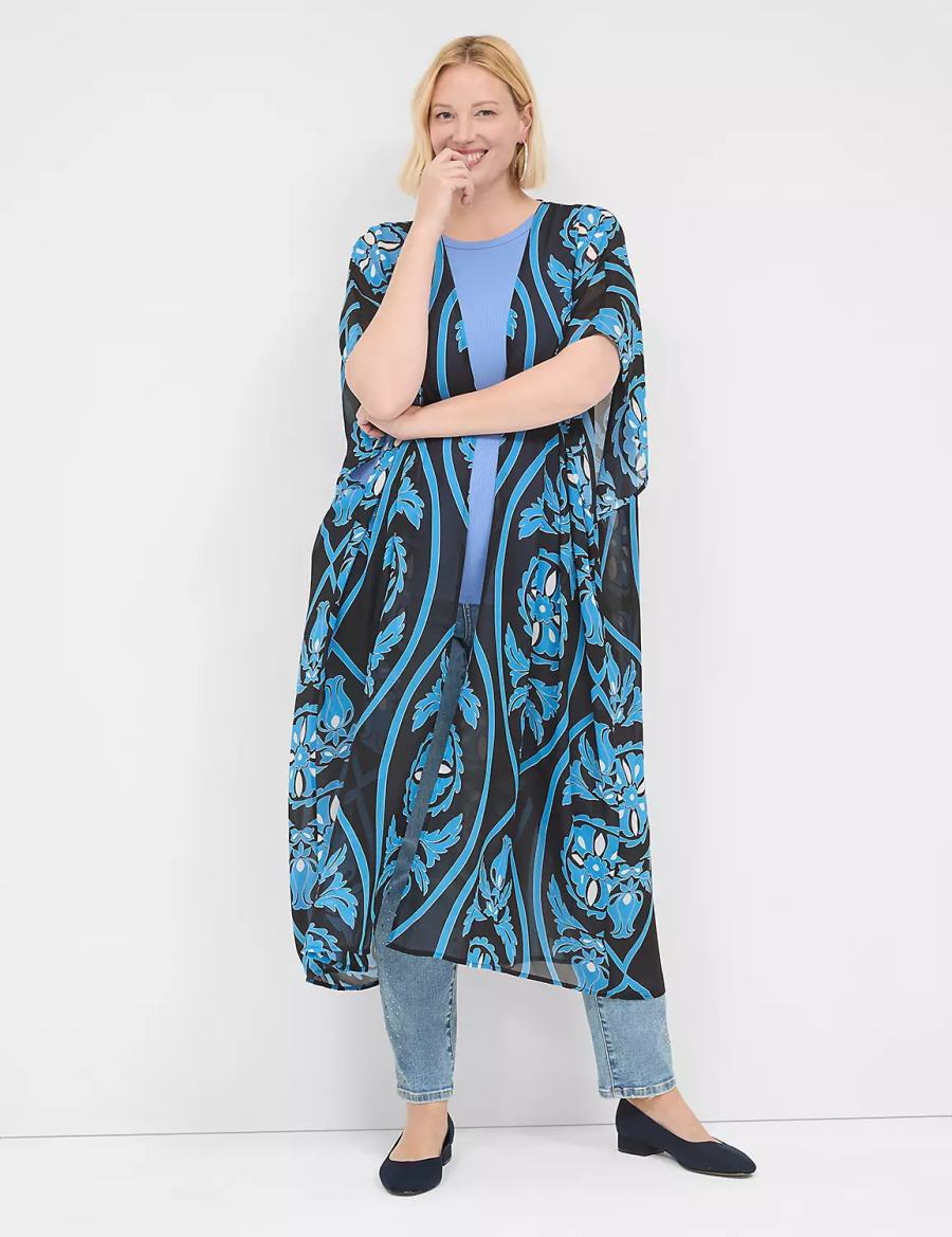 Women Lane Bryant Maxi Chiffon Overpiece Robe Blue | FPG5217BW